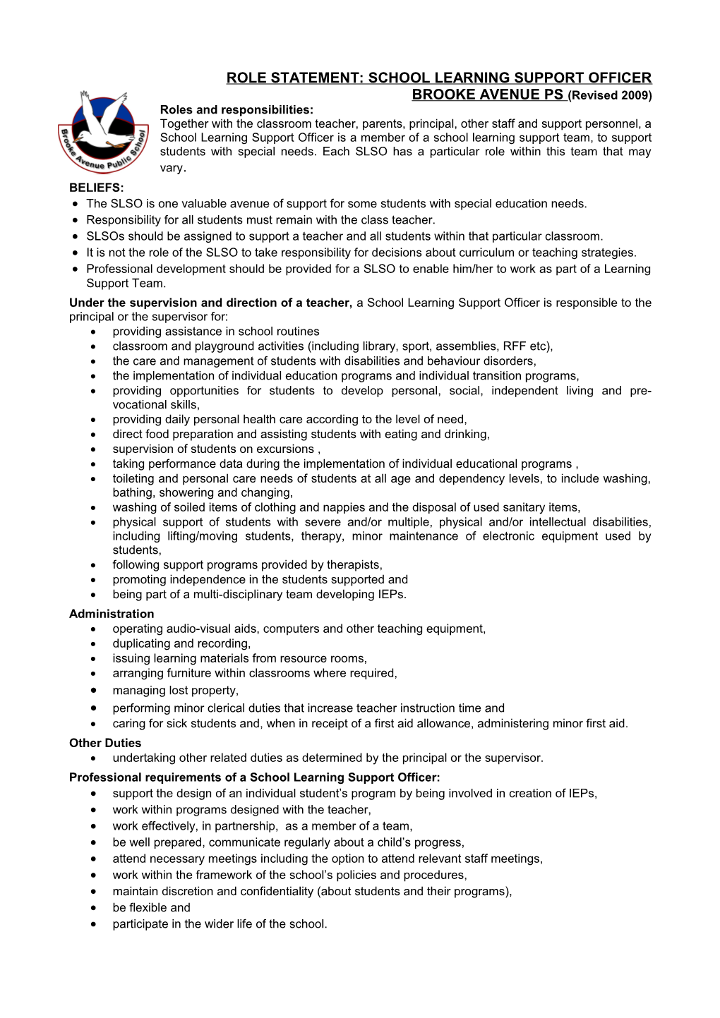 Roles and Responsibilities of Teachers Aides Special (TAS)