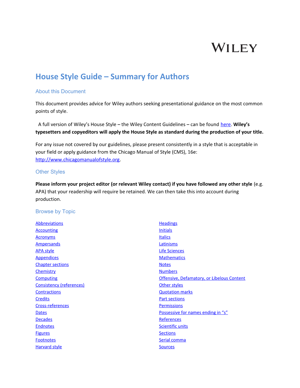 House Style Guide Summary for Authors