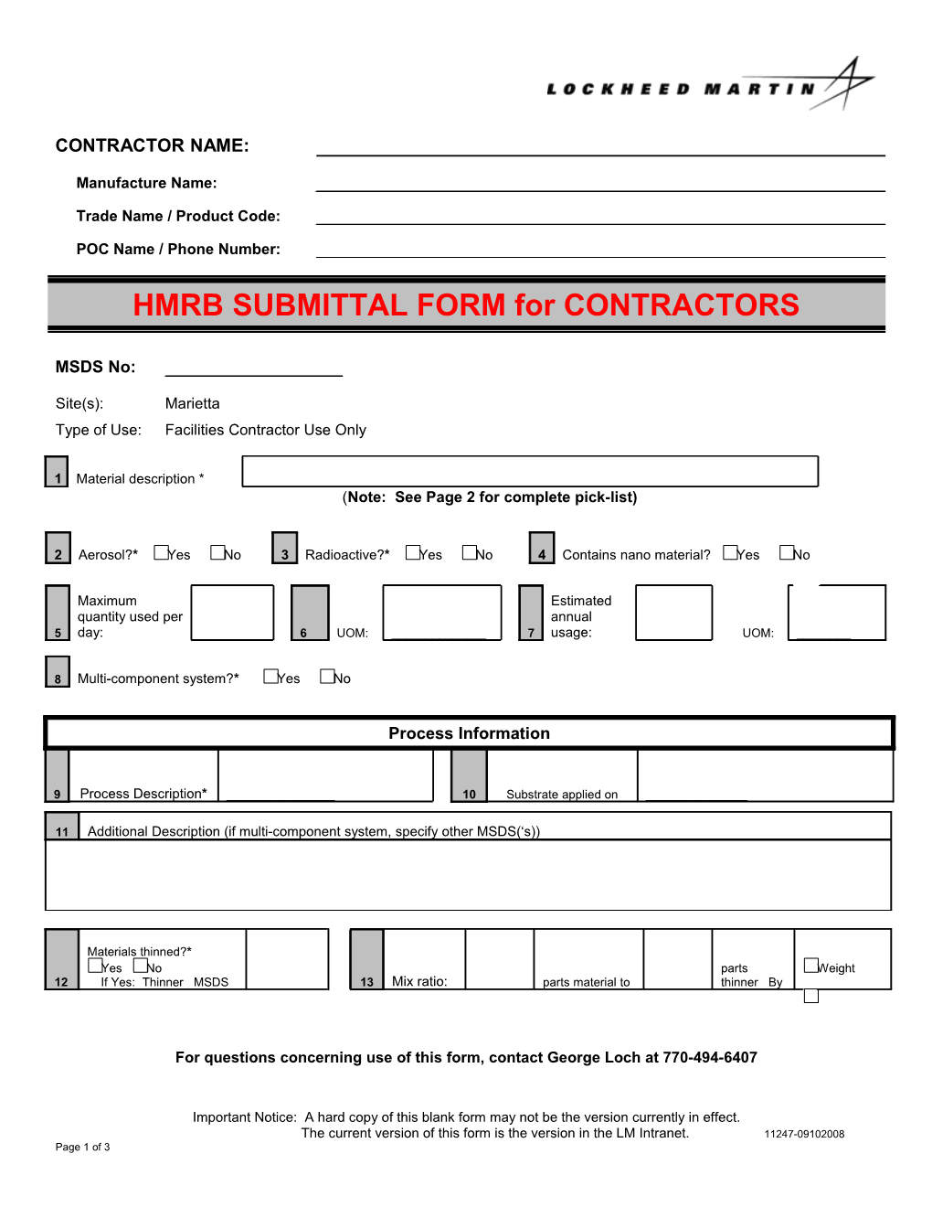 Type of Use:Facilities Contractor Use Only