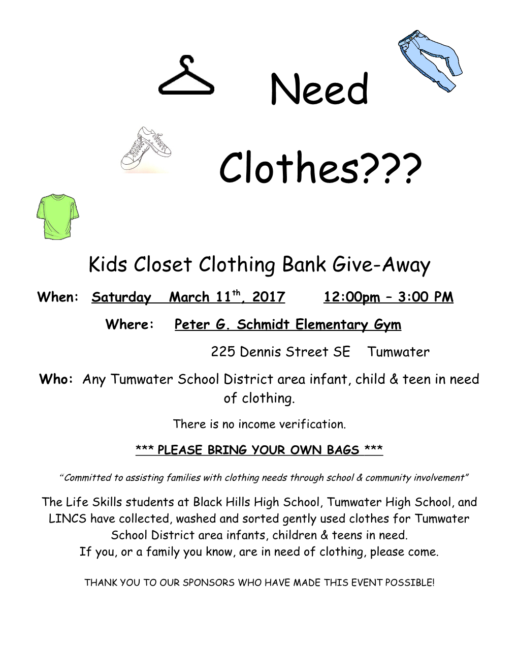Kids Closet Clothing Bank Give-Away