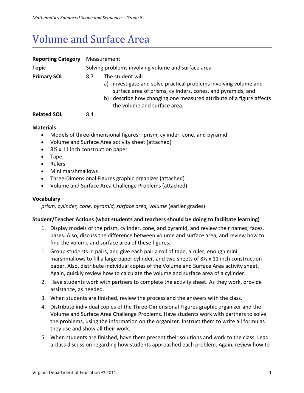 Mathematics Enhanced Scope and Sequence Grade 8