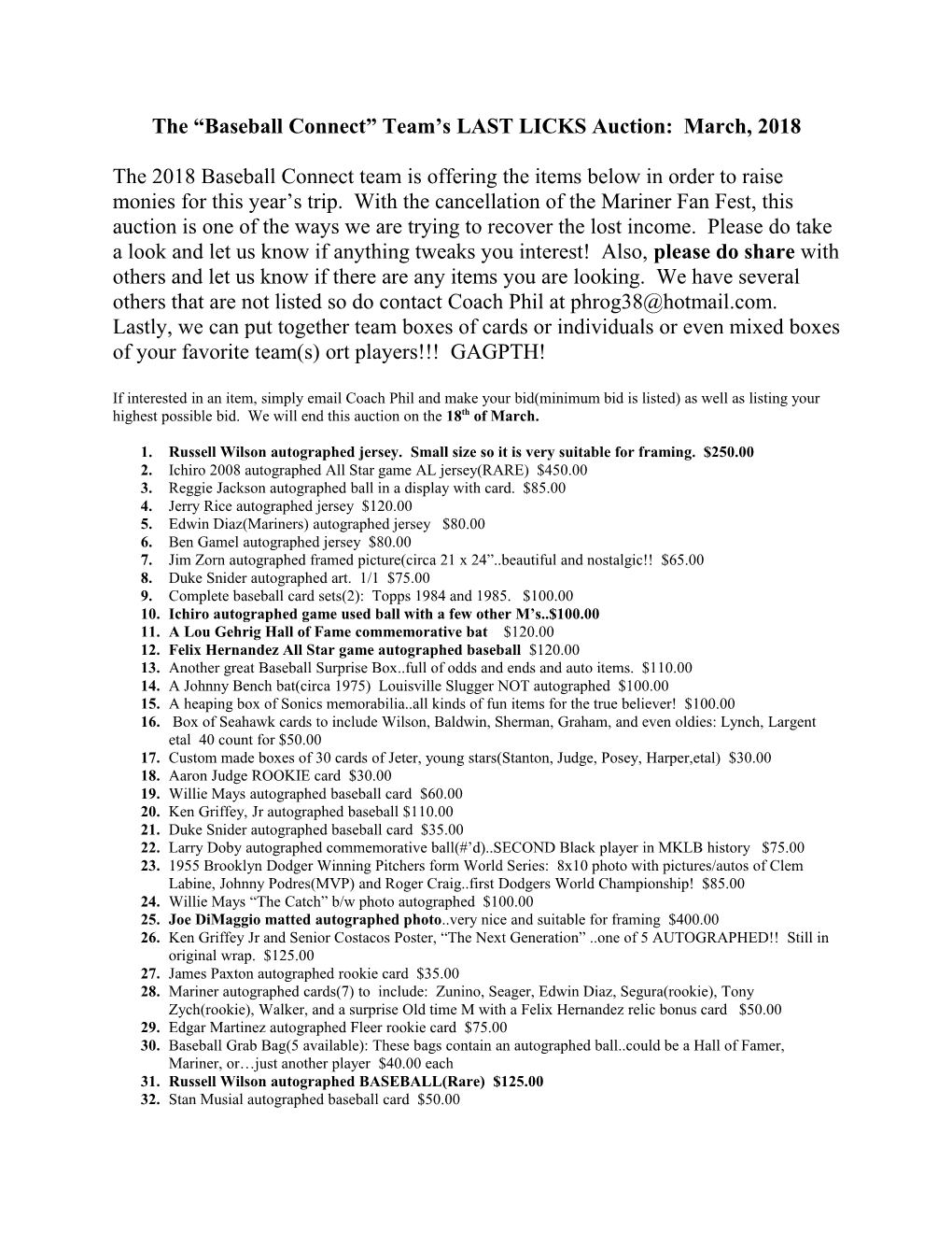 Firstswing Price List: 2006