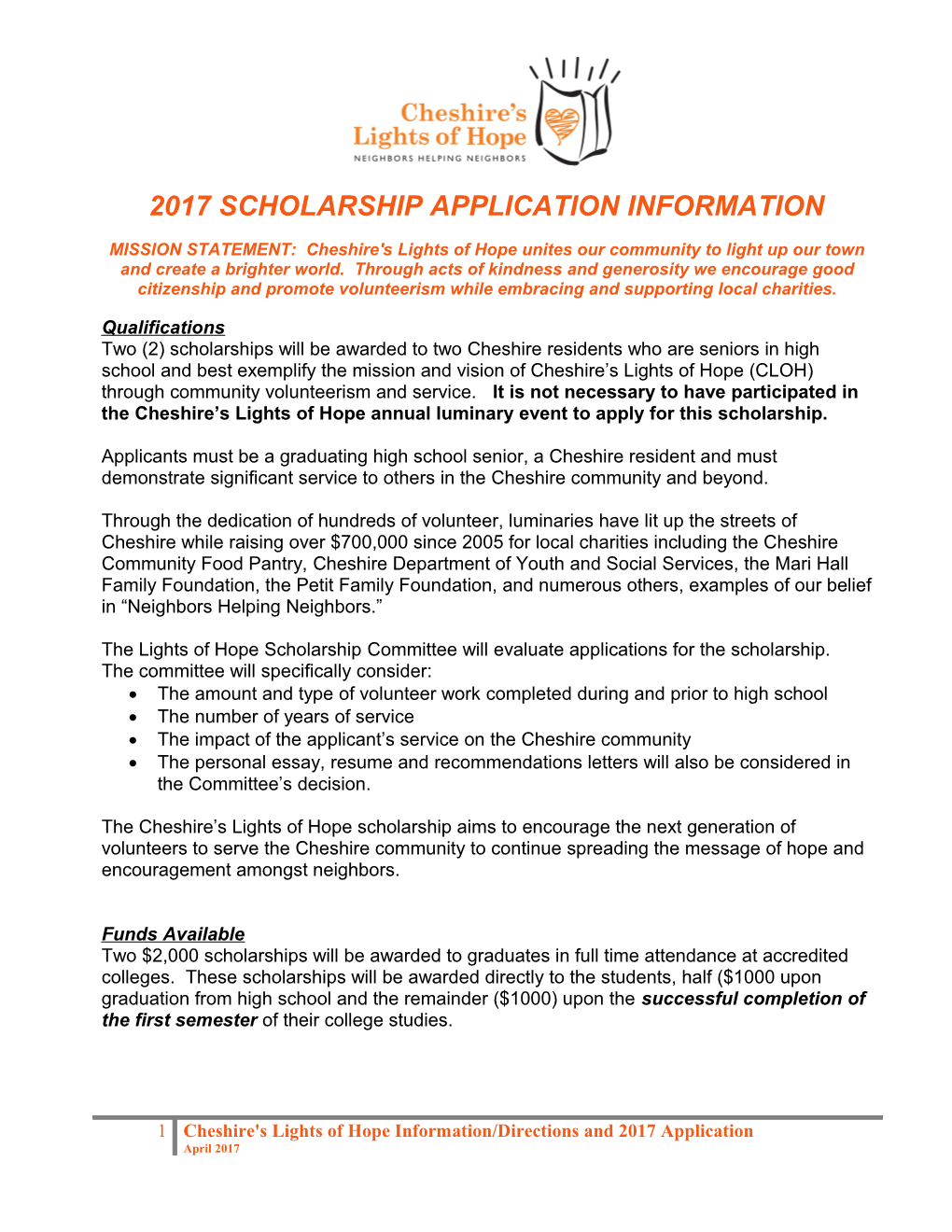 2017 Scholarship Application Information