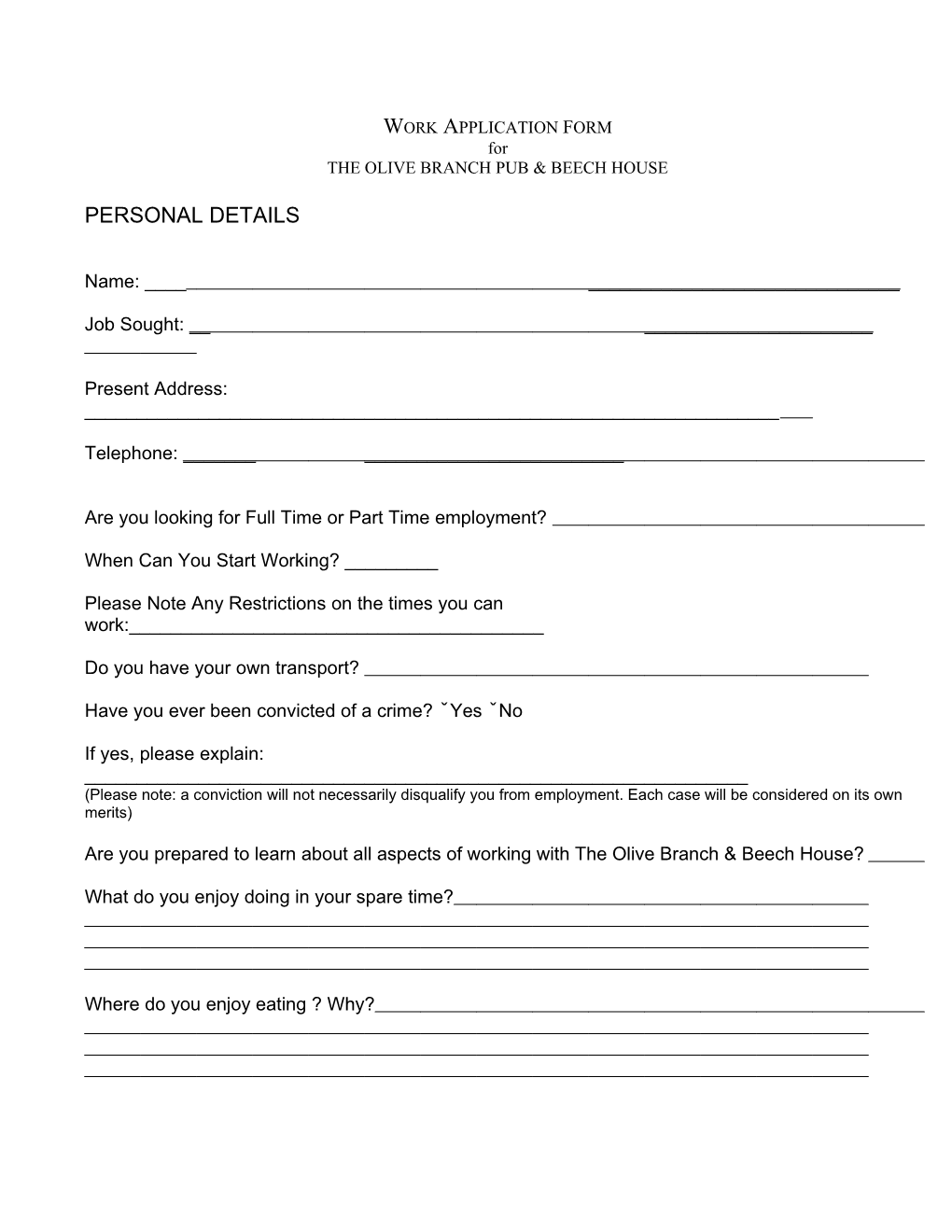 Application for Front of House