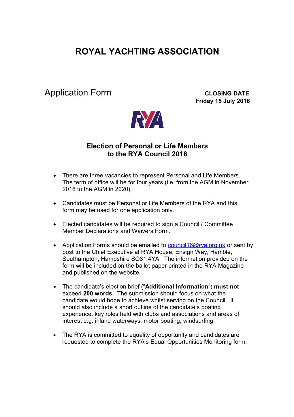Council Nomination Form