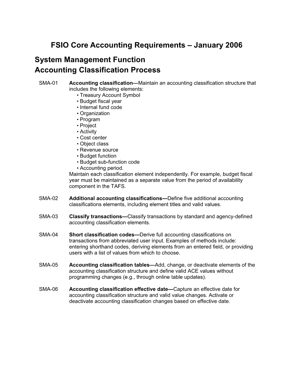 FSIO Core Accounting Requirements – January 2006