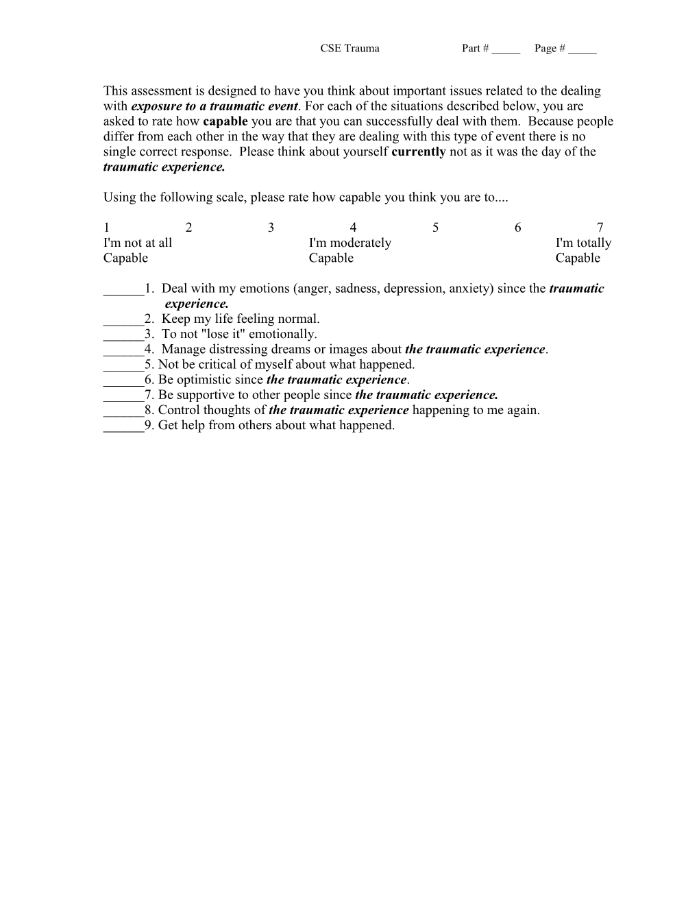 Coping Self-Efficacy Population