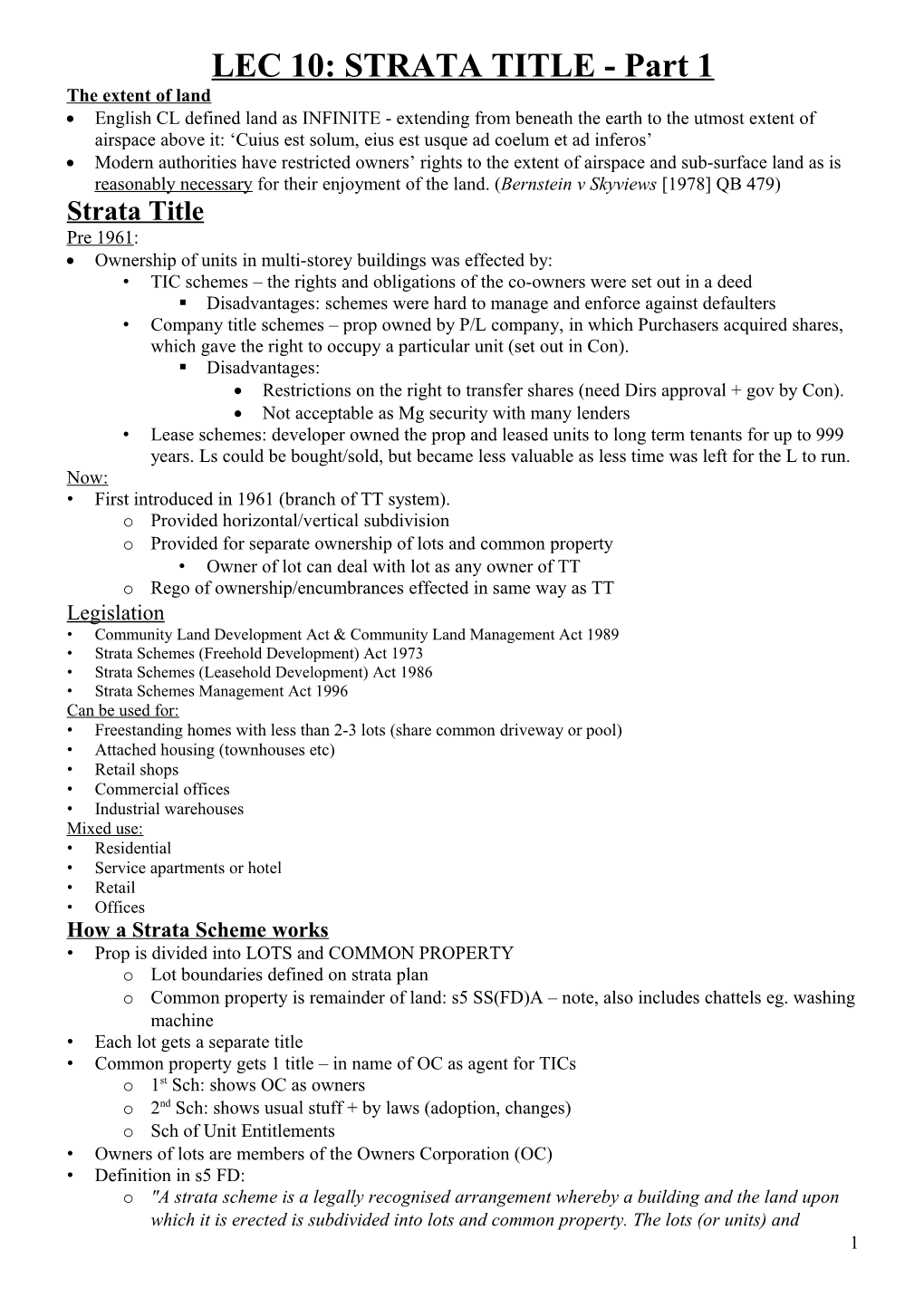 LEC 10: STRATA TITLE - Part 1