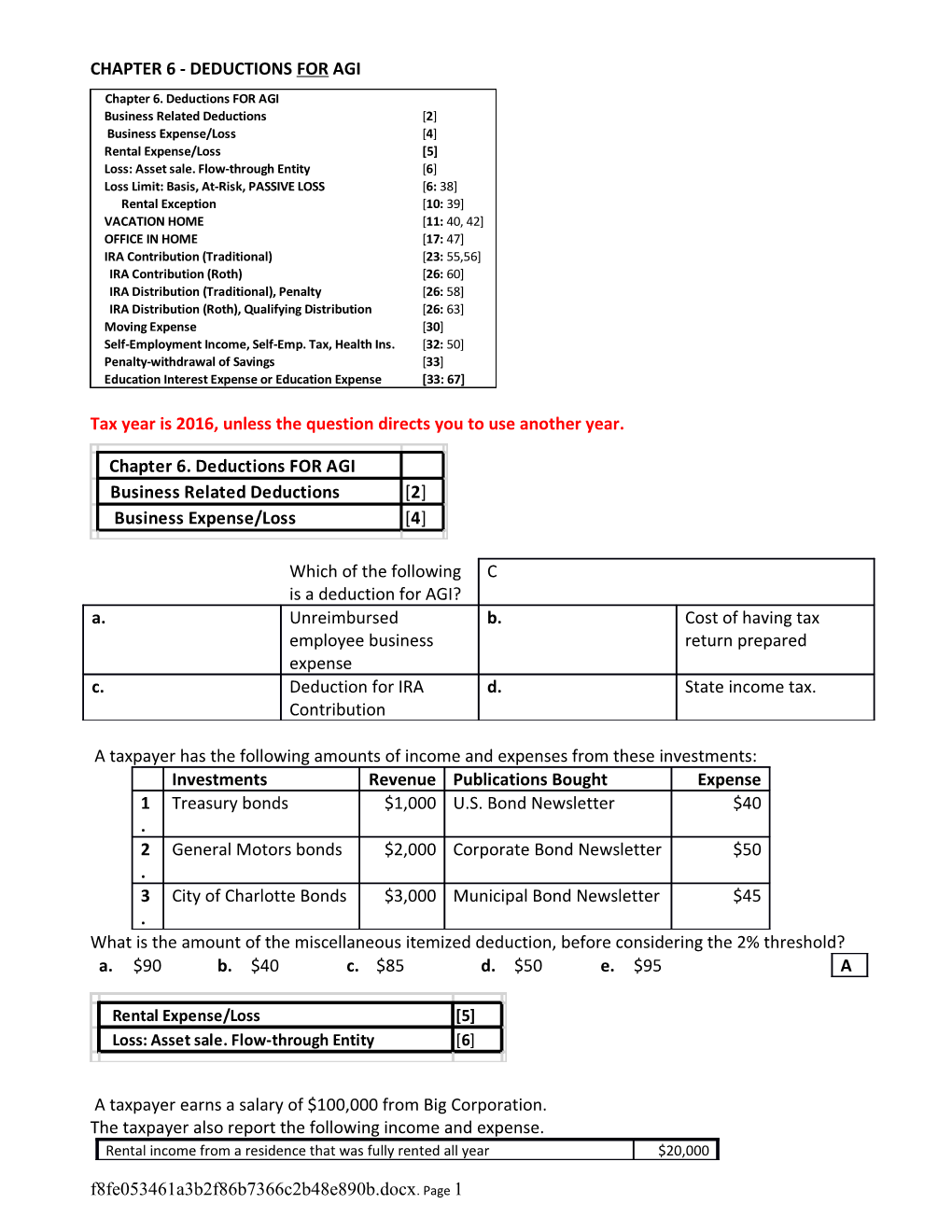 Chapter 6 - Deductions for Agi