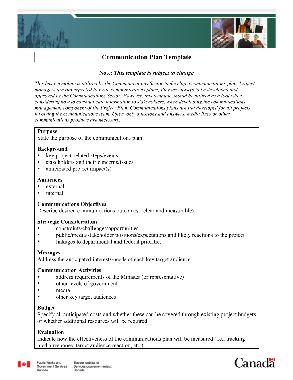 Communication Plan Template