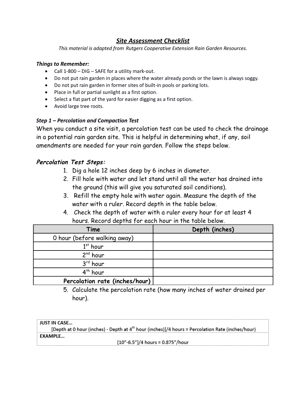 Site Assessment Checklist