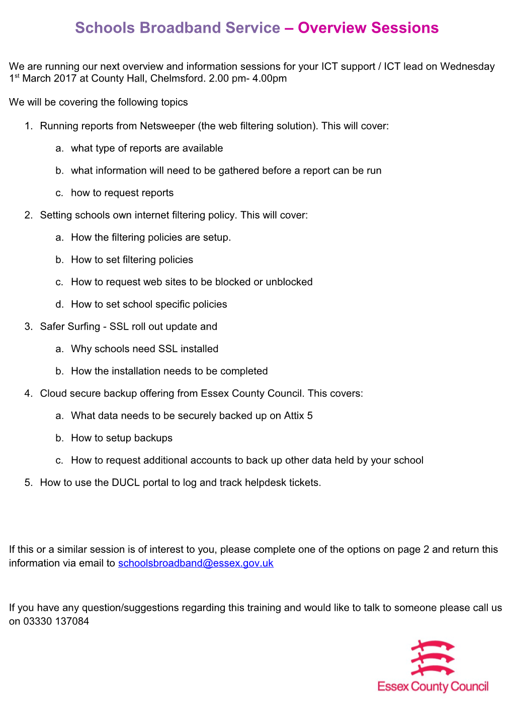 Schools Broadband Overview Session 01.03.07