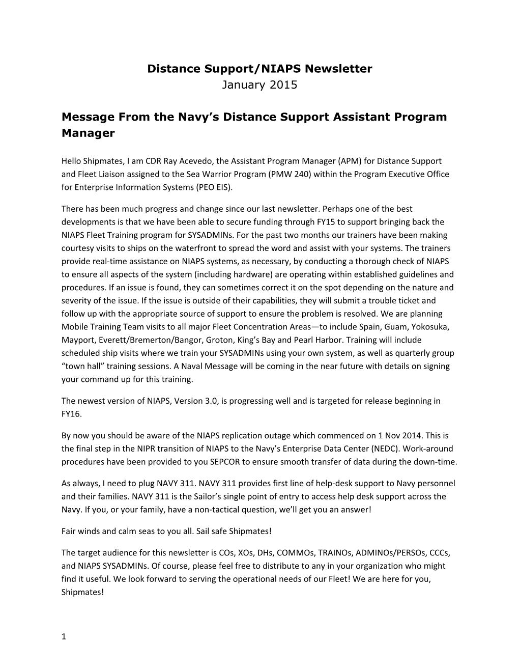 Distance Support/NIAPS Newsletter