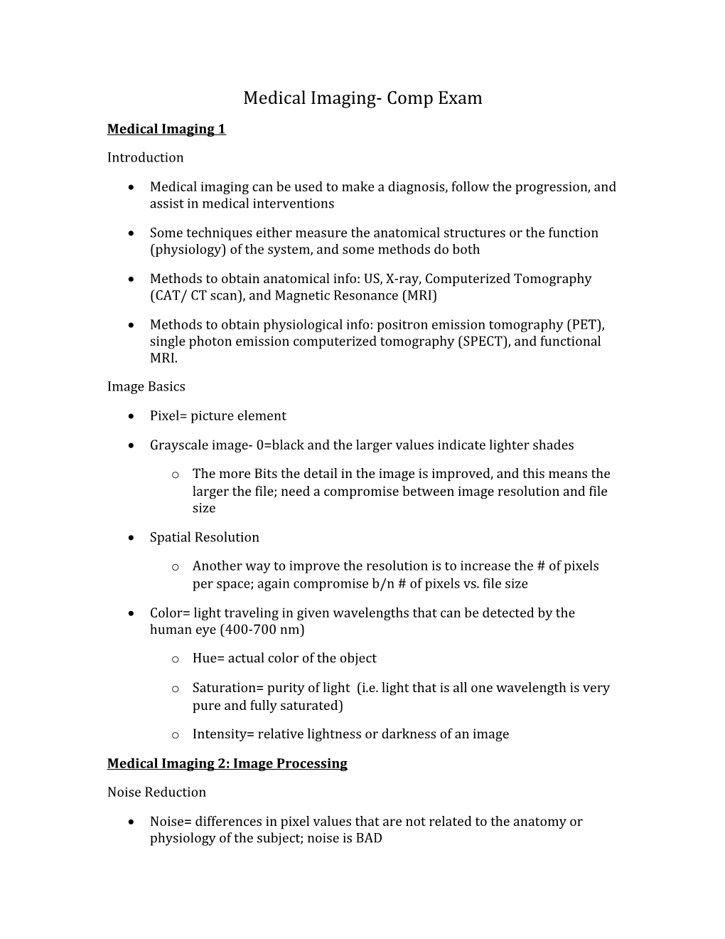 Medical Imaging- Comp Exam