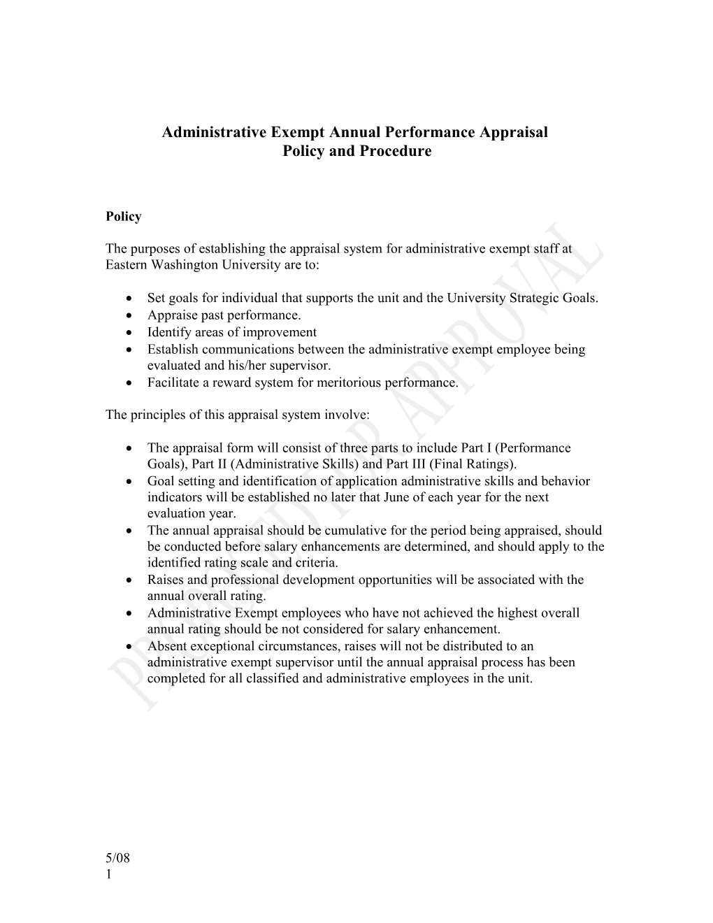 Administrative Exempt Annual Performance Appraisal Procedures