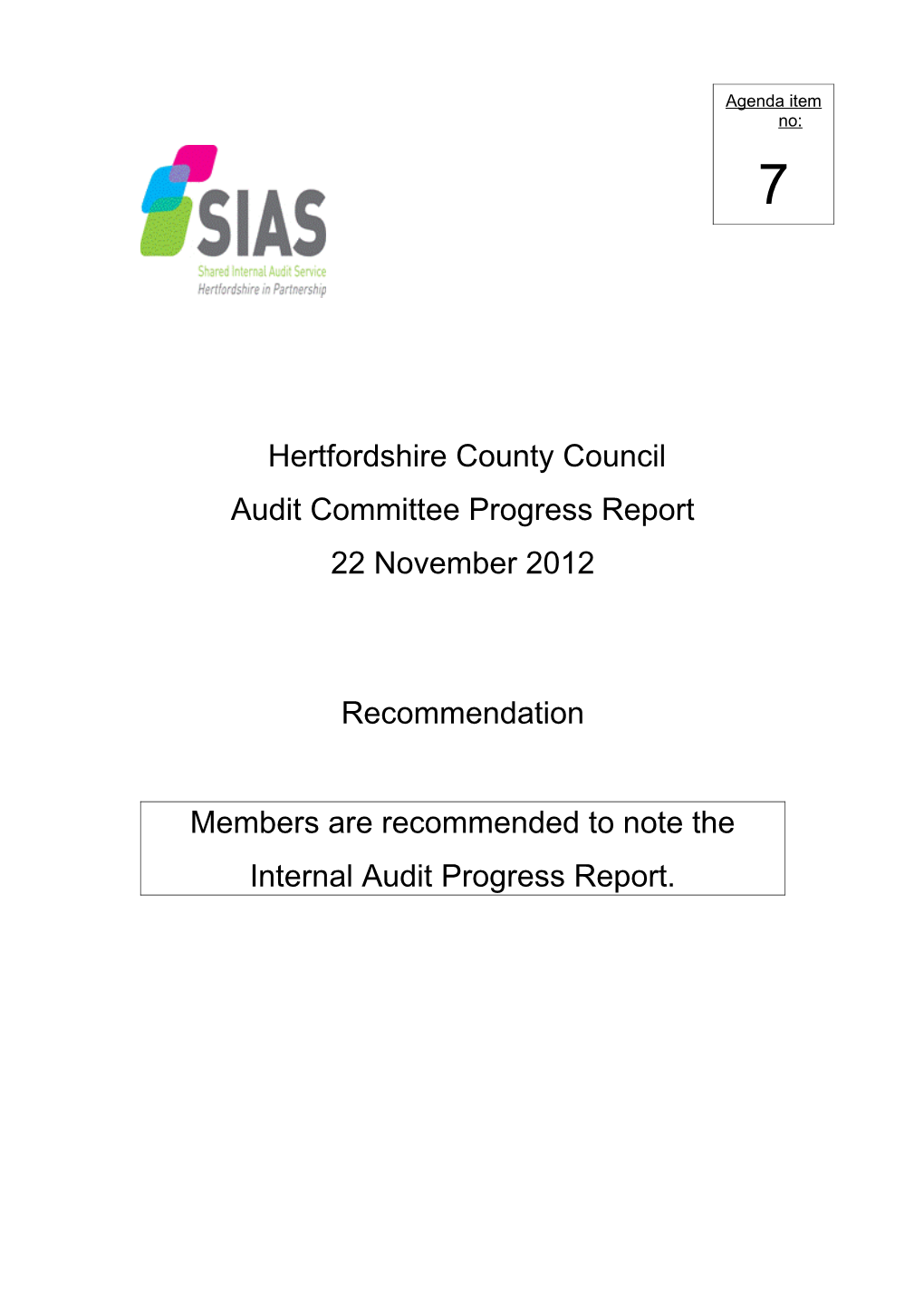Audit Committee Progress Report