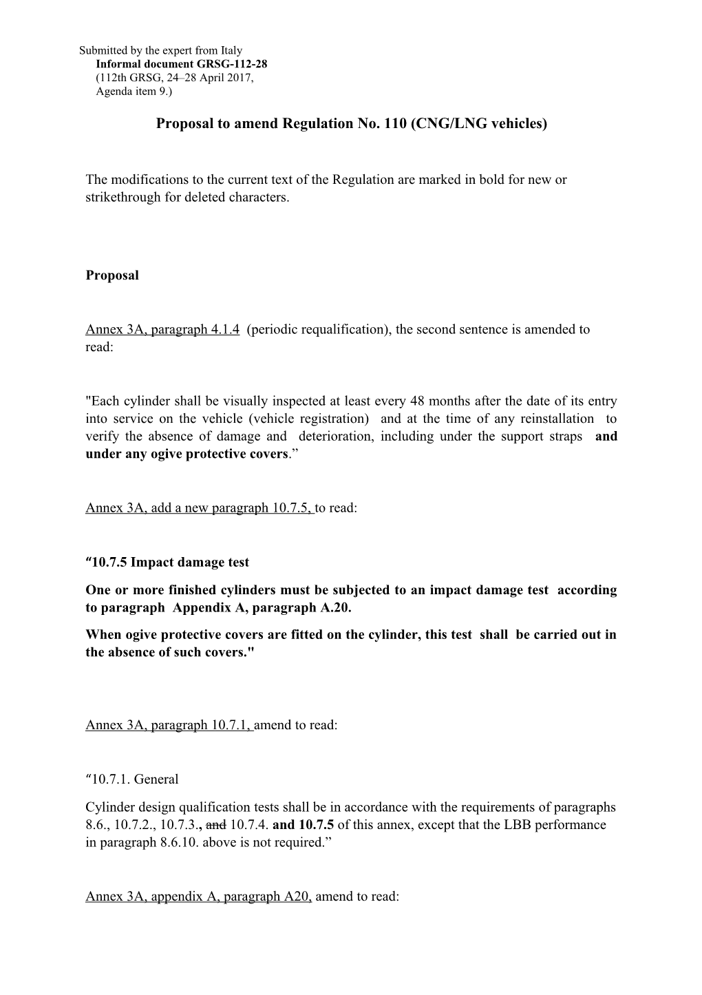 Rationale for the Proposed Amendments to Regulation No