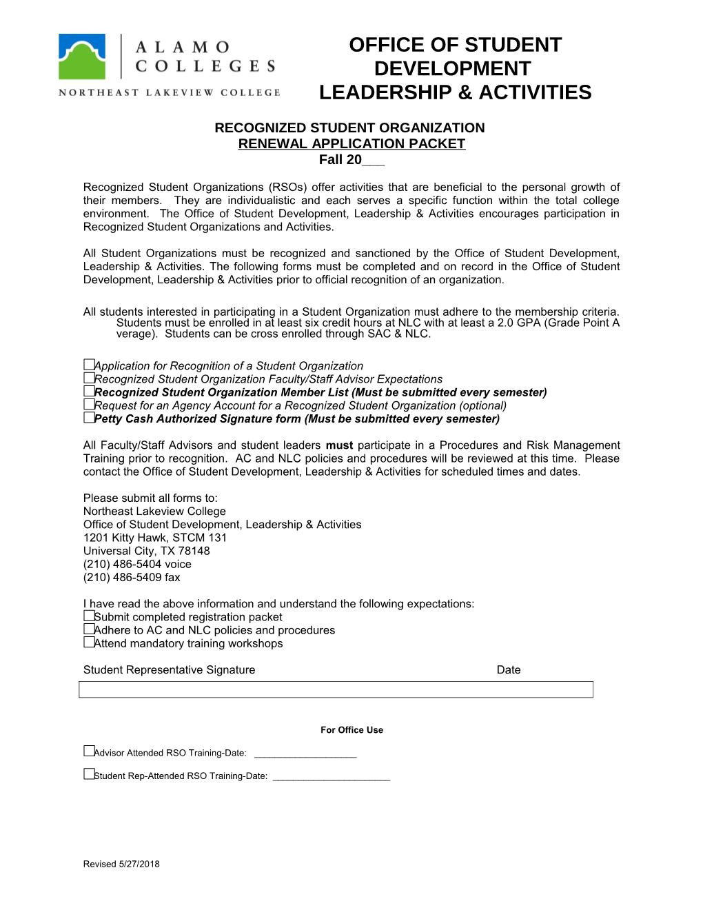 Nvc Application for Recognition of a Student Organization