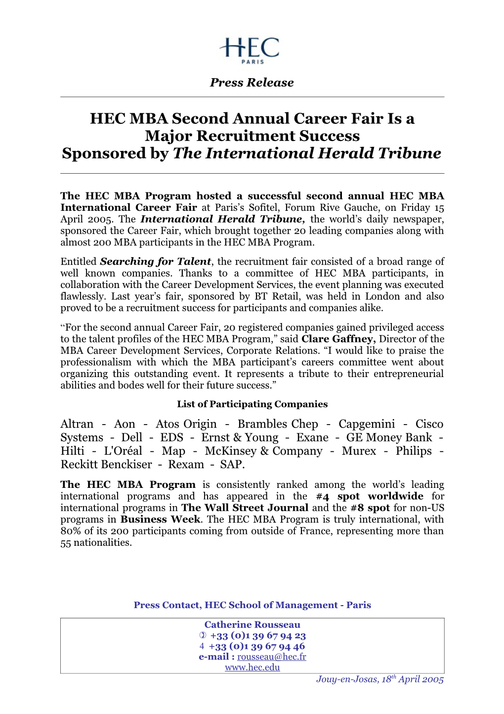 HEC MBA Second Annual Career Fair Is A