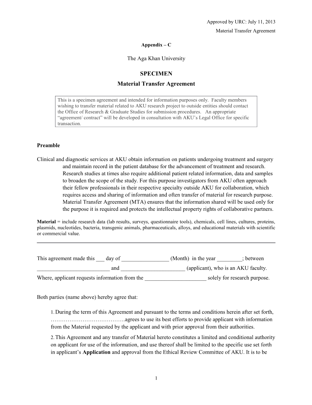 Material Transfer Agreement s1