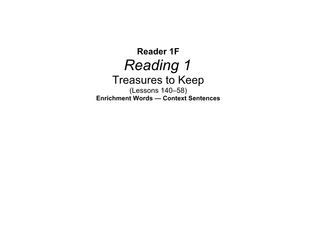 Reading 1 Treasures to Keep
