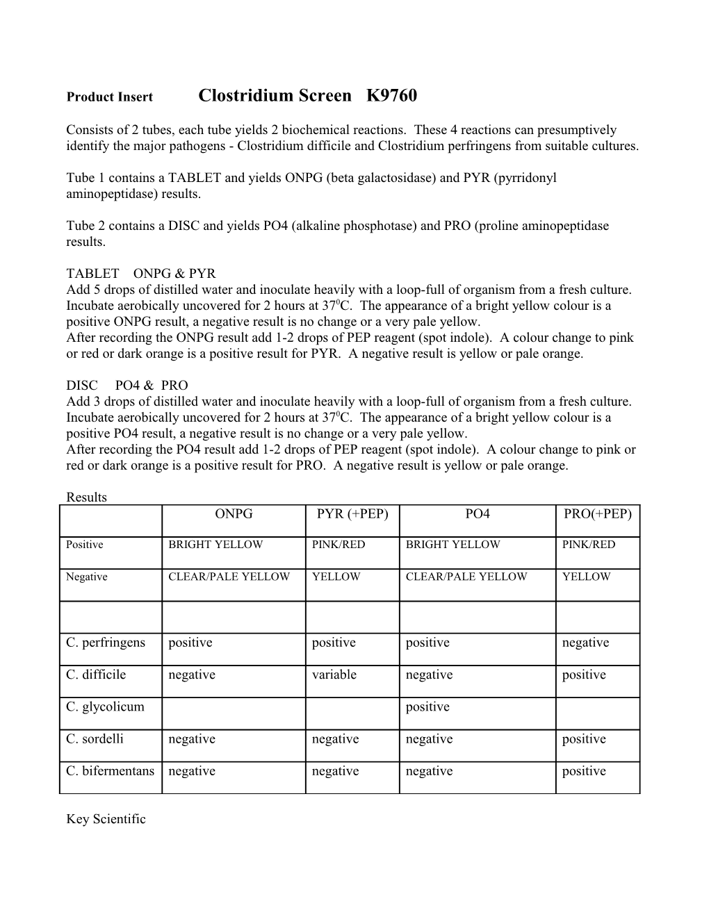 Product Insert Clostridium Screen K9760