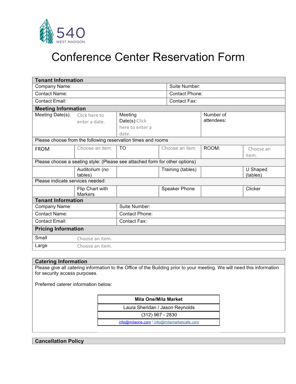 Conference Center Reservation Form