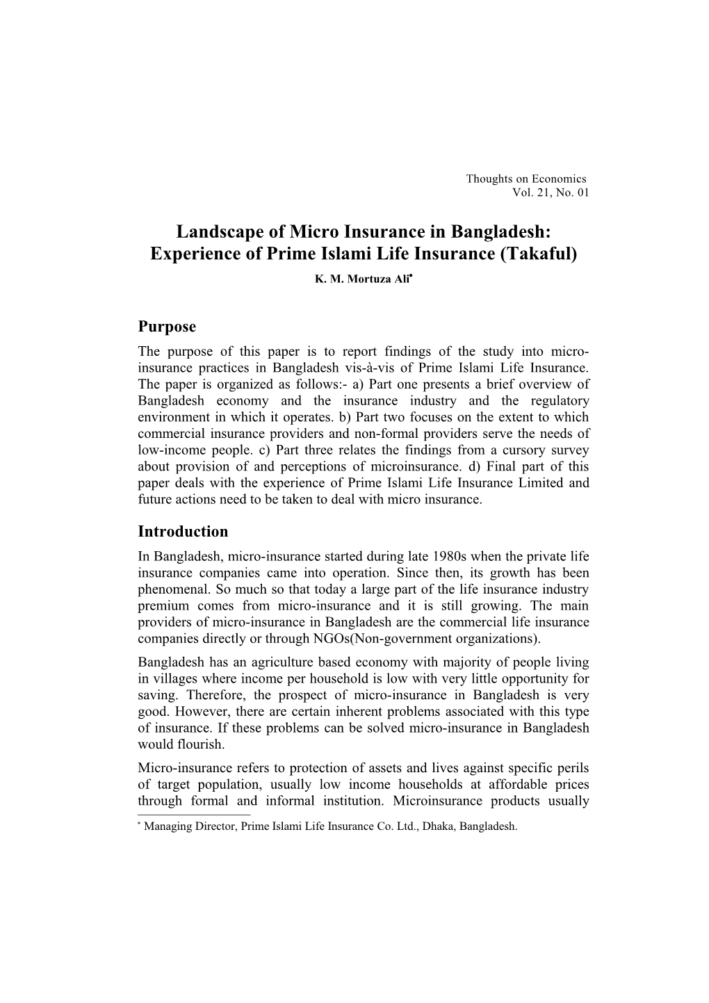 Landscape of Micro Insurance in Bangladesh