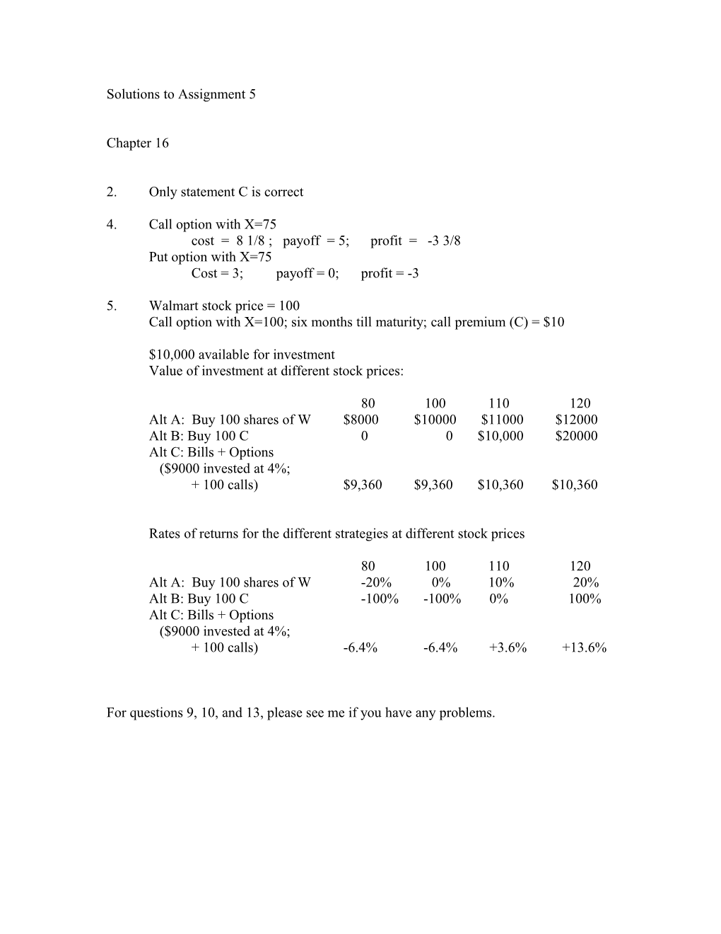 Solutions to Assignment 5