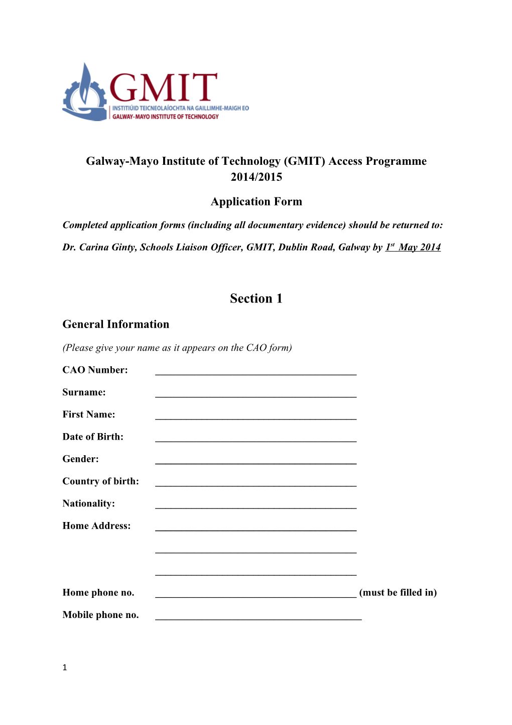 Galway-Mayo Institute of Technology (GMIT) Access Programme 2014/2015