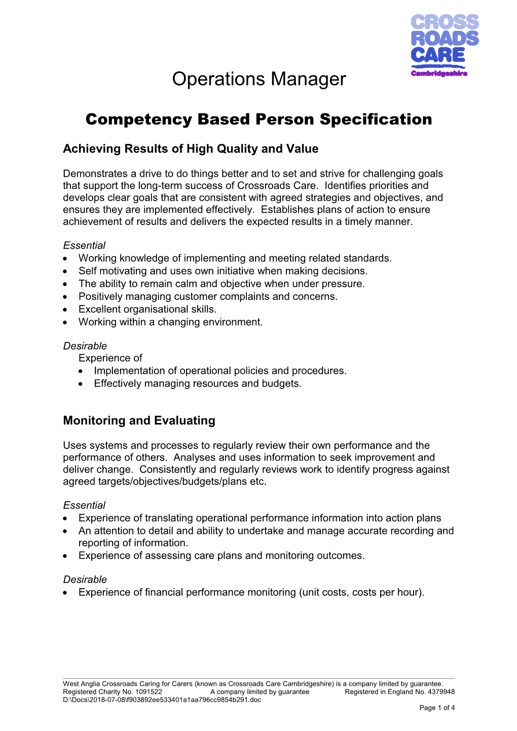 HR Advisor Competency Based Person Spec