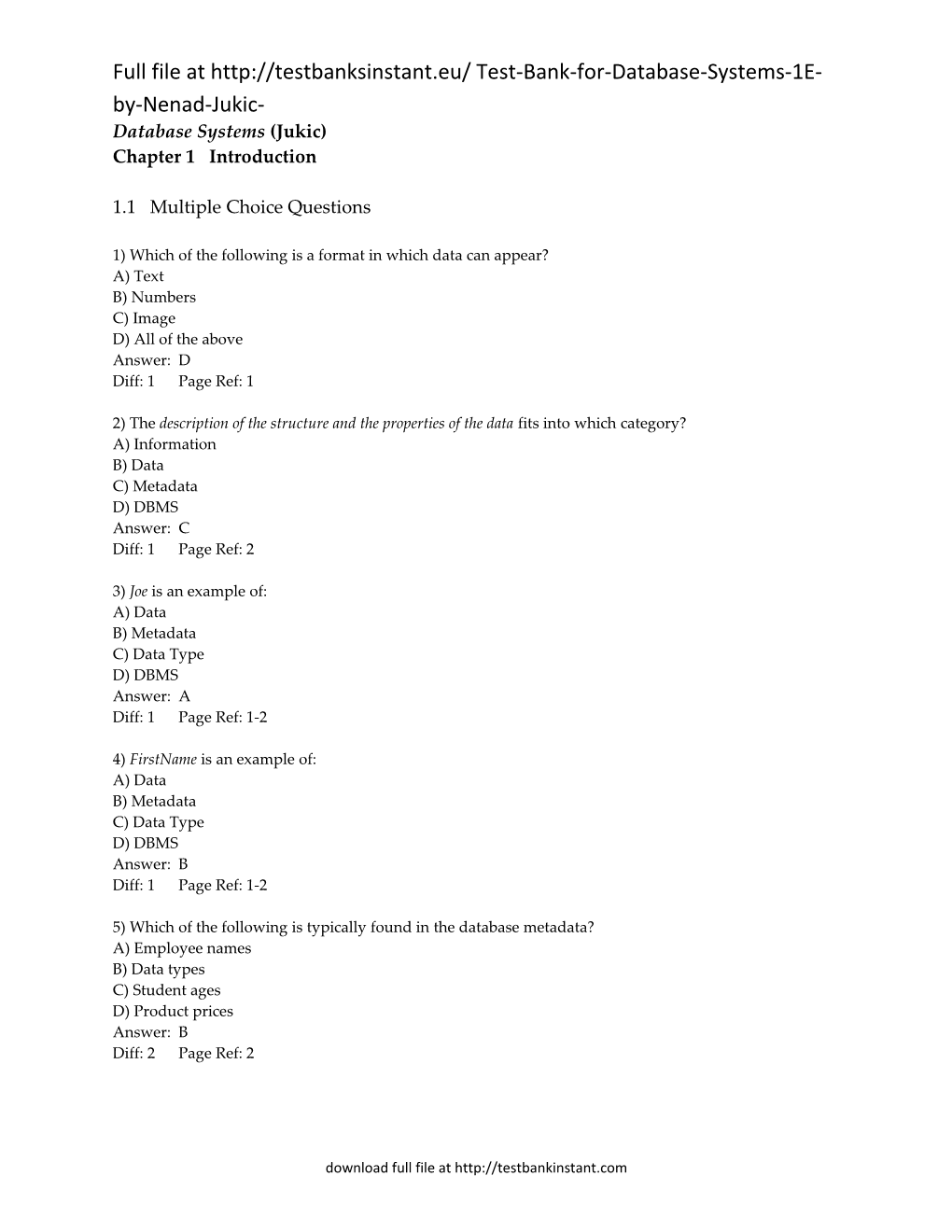 Full File at Test-Bank-For-Database-Systems-1E-By-Nenad-Jukic