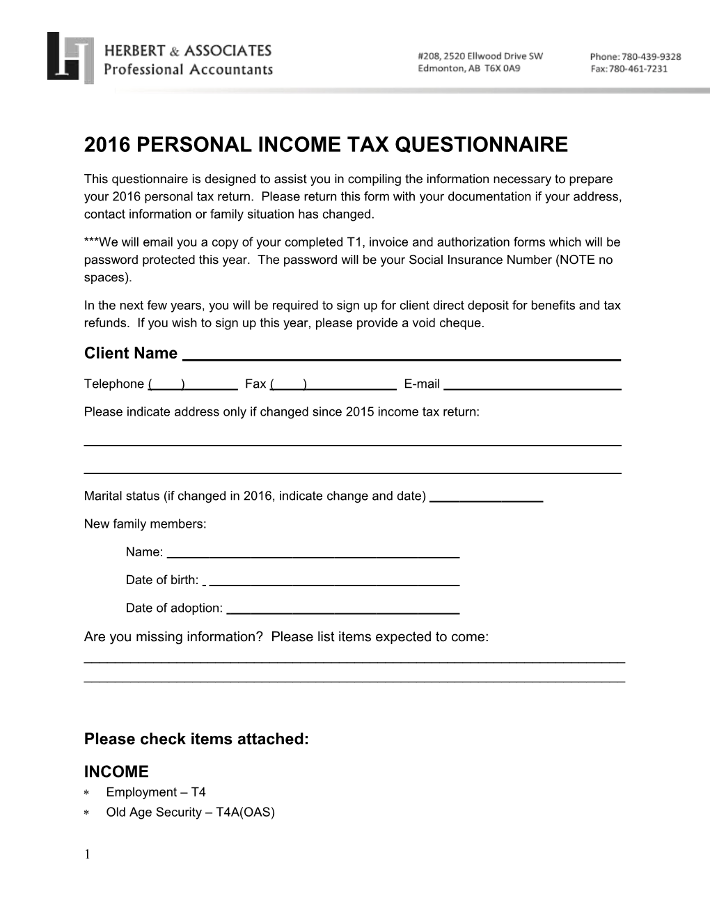2007 Personal Income Tax Questionnaire
