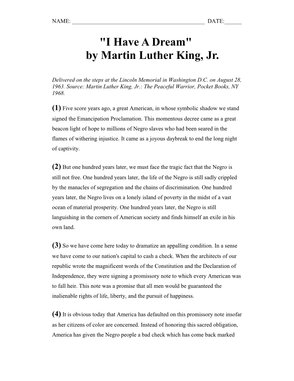 I Have a Dream by Martin Luther King, Jr