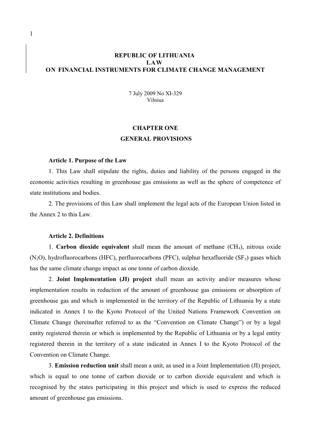 ON Financial Instruments for Climate Change MANAGEMENT