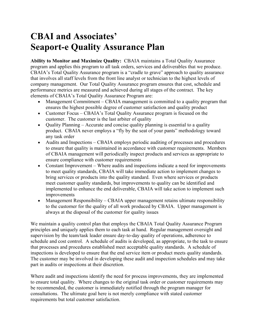 Seaport-E Quality Assurance Plan