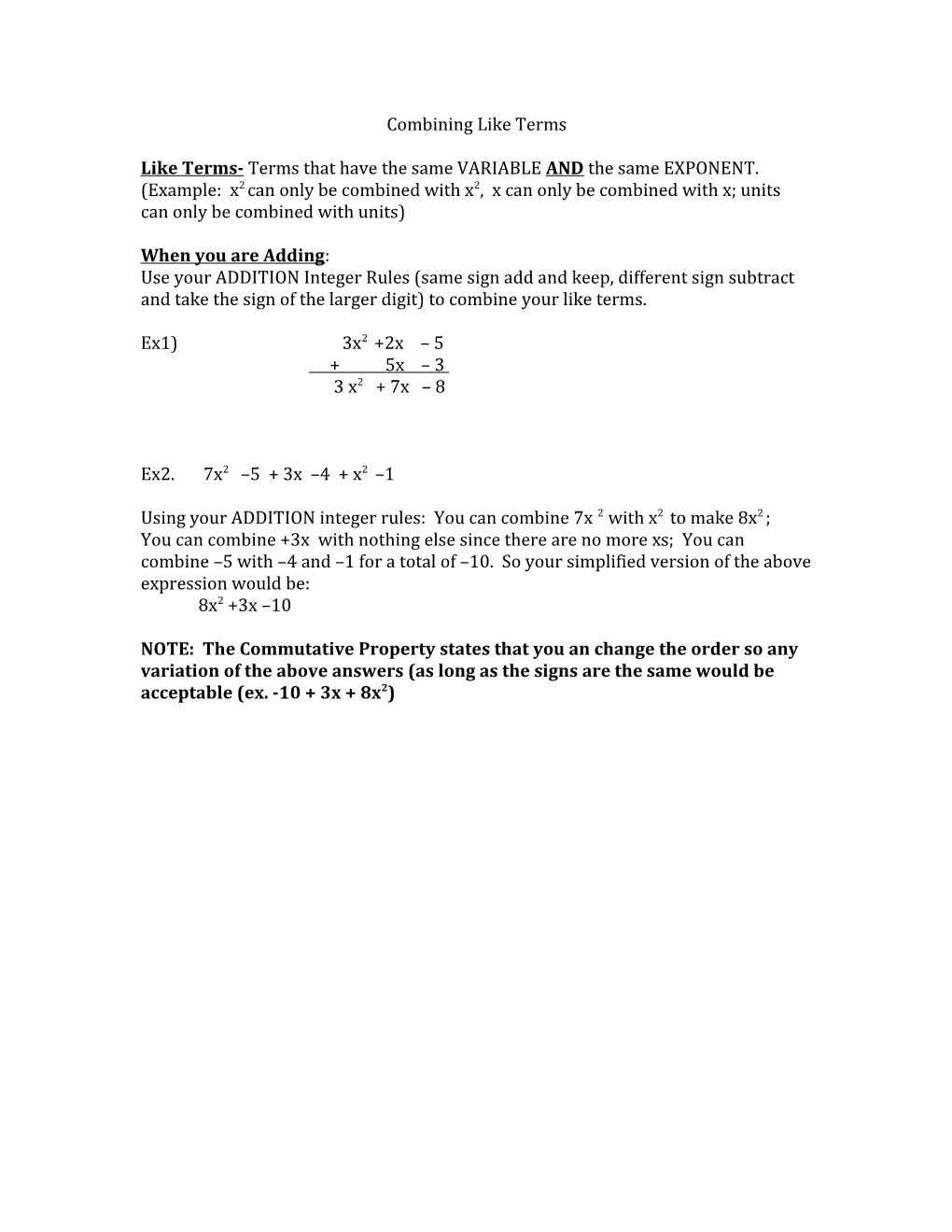 Combining Like Terms