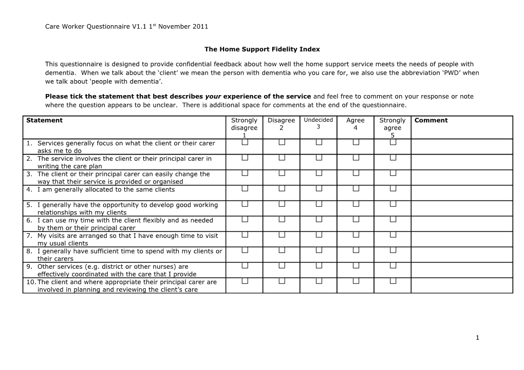 The Home Support Fidelity Index