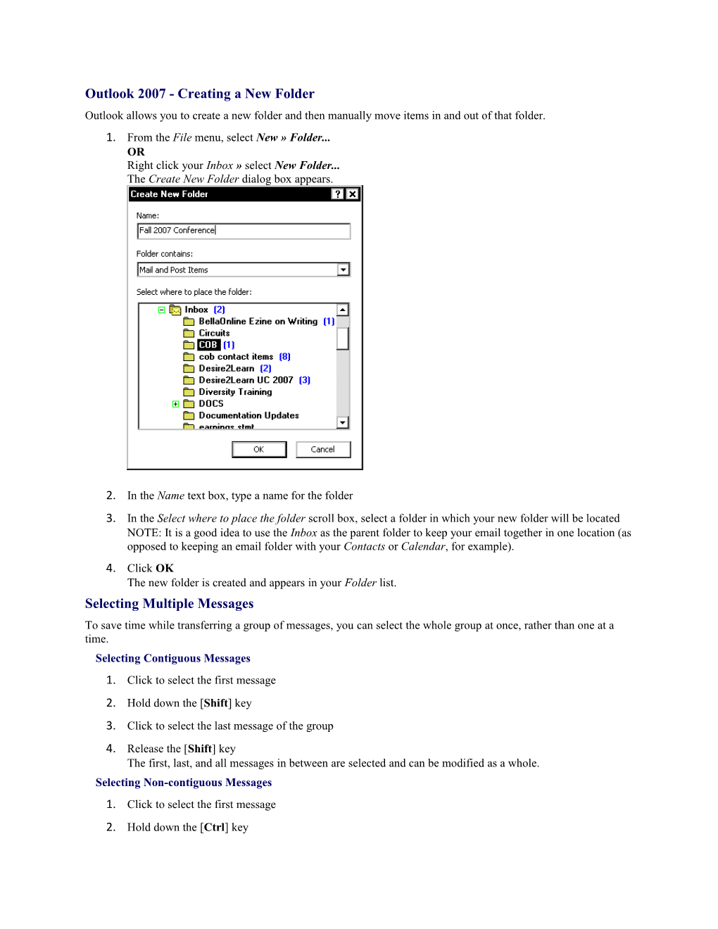 Outlook 2007 - Creating a New Folder