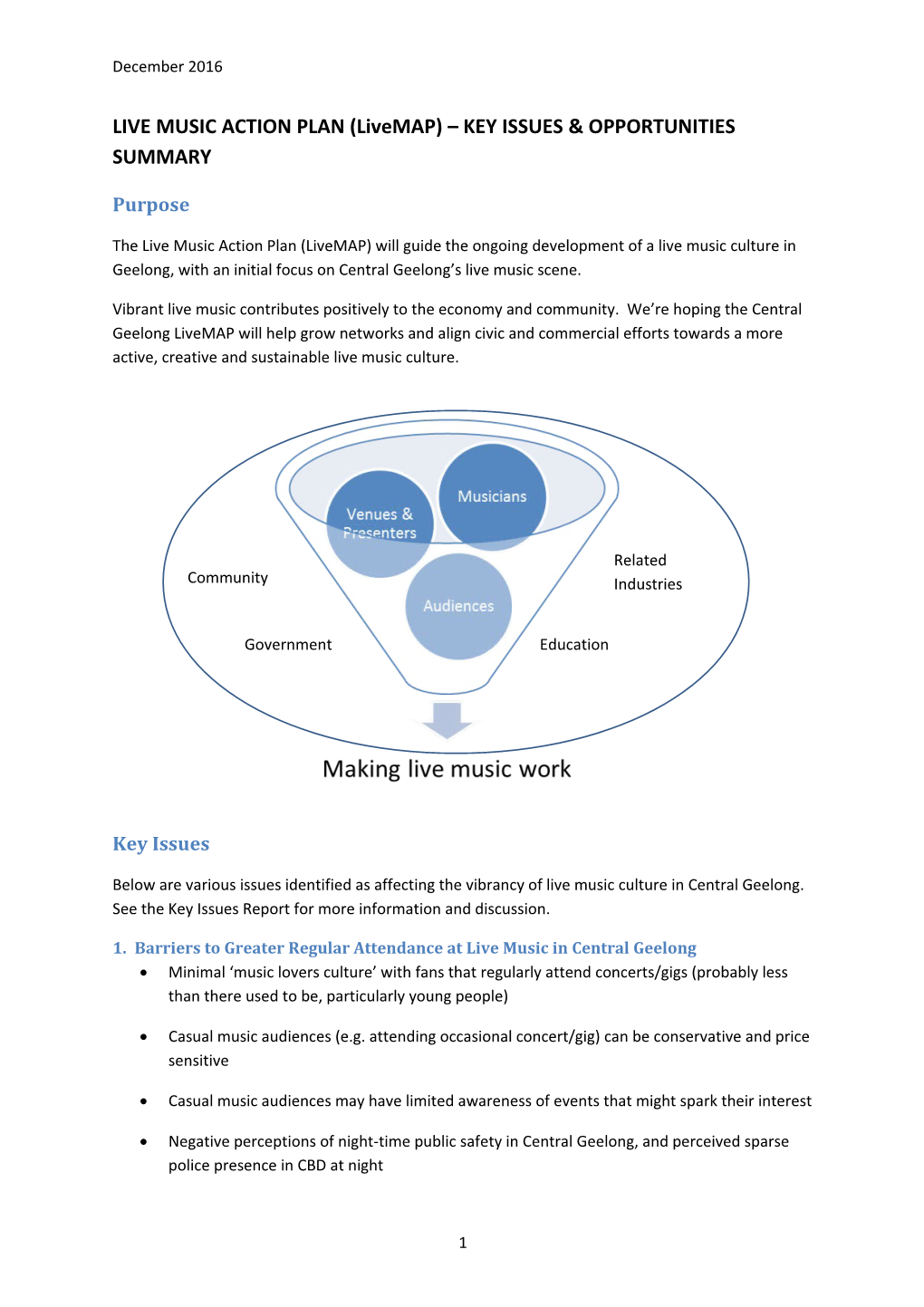 LIVE MUSIC ACTION PLAN (Livemap) KEY ISSUES & OPPORTUNITIES SUMMARY