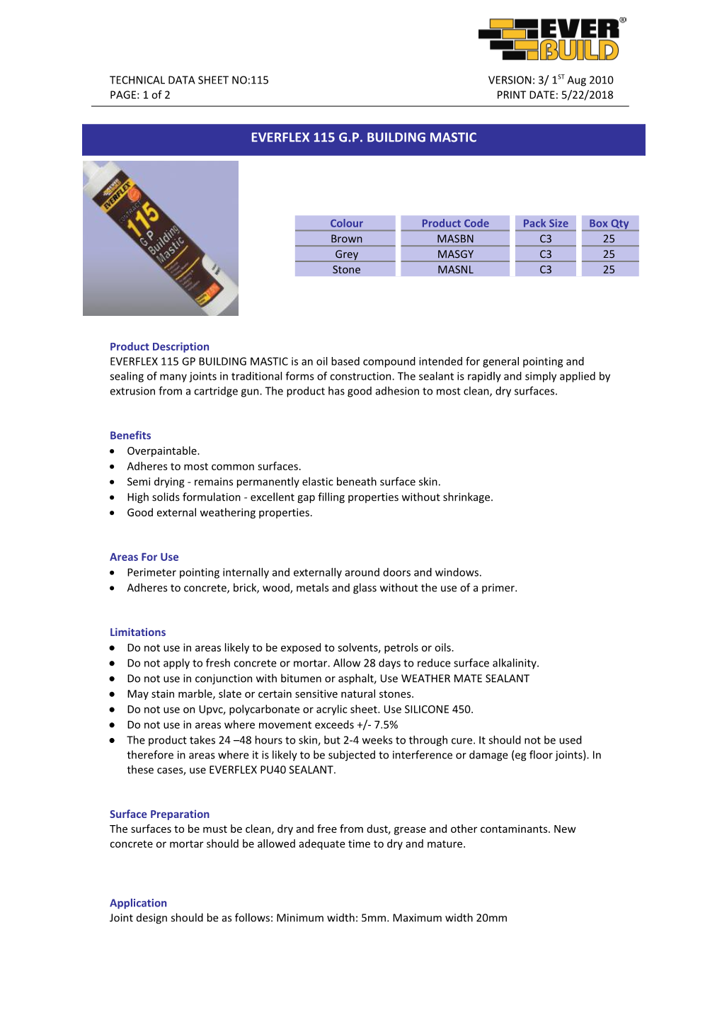 TECHNICAL DATA SHEET NO:115 VERSION: 3/ 1ST Aug 2010