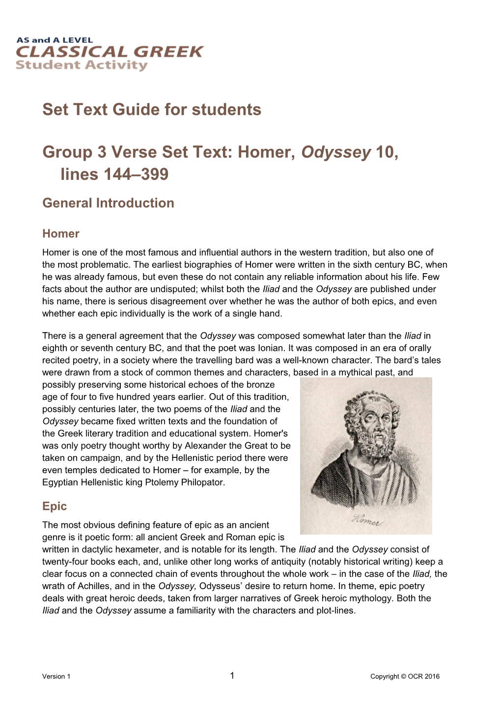 OCR GCSE (9-1) Latin Set Text Guide Student Activity - Odyssey 10