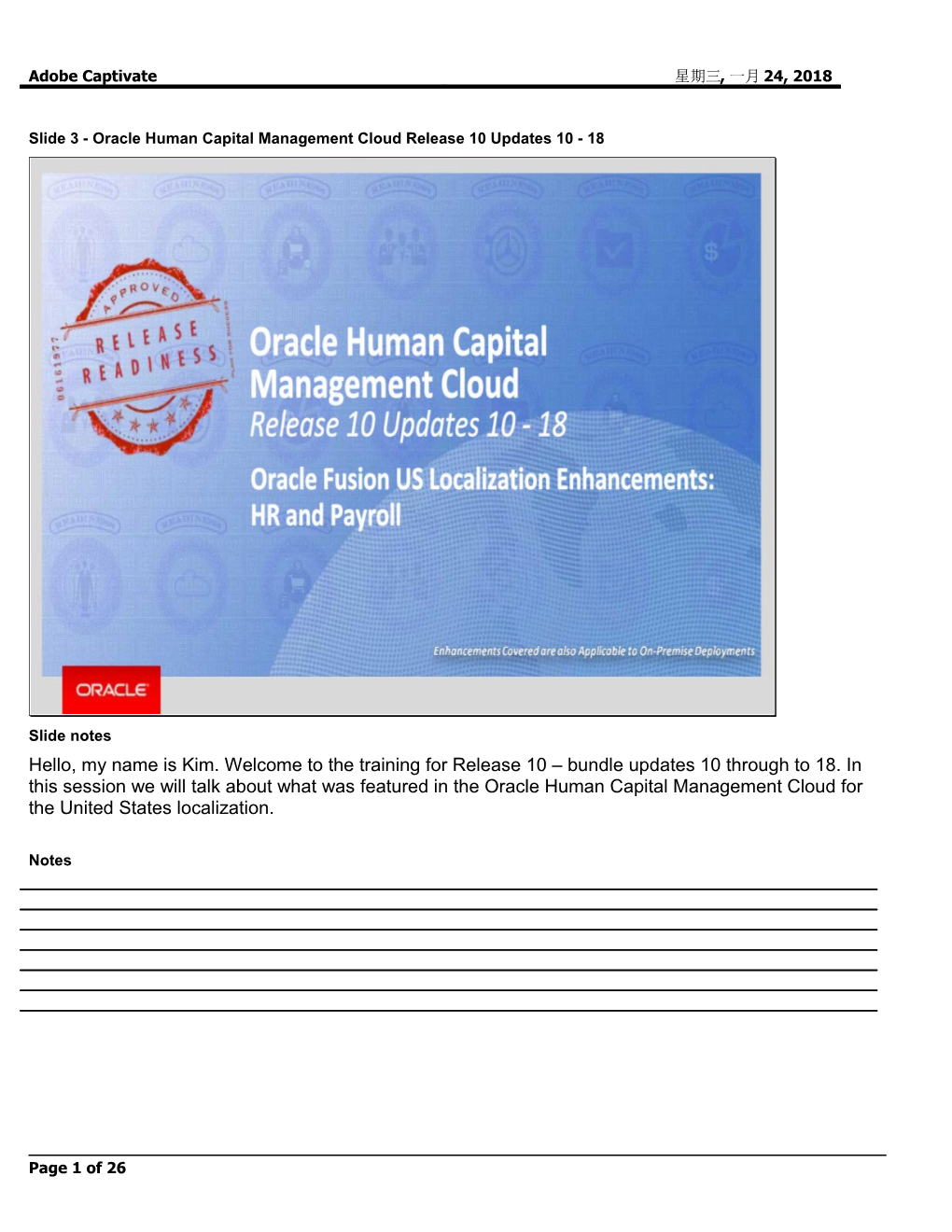 Slide 3 - Oracle Human Capital Management Cloud Release 10 Updates 10 - 18