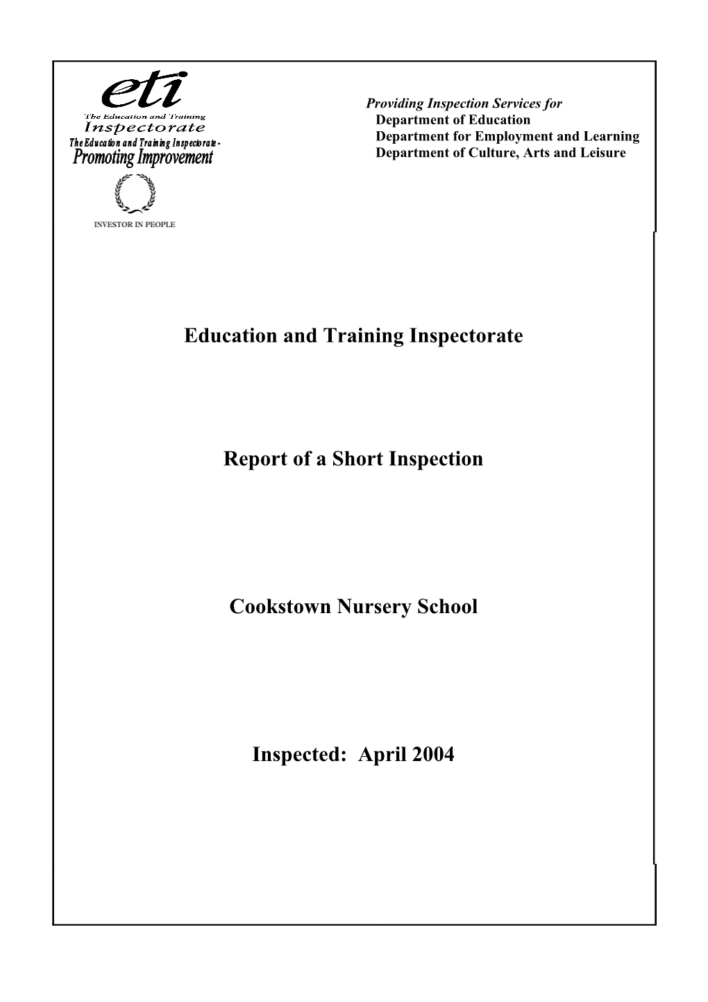 Report on the Inspection of Cookstown Nursery School, County Tyrone