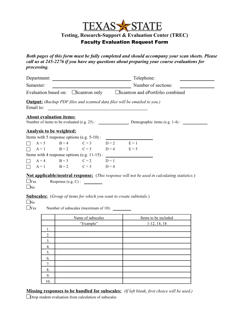 Faculty Evaluation Request Form