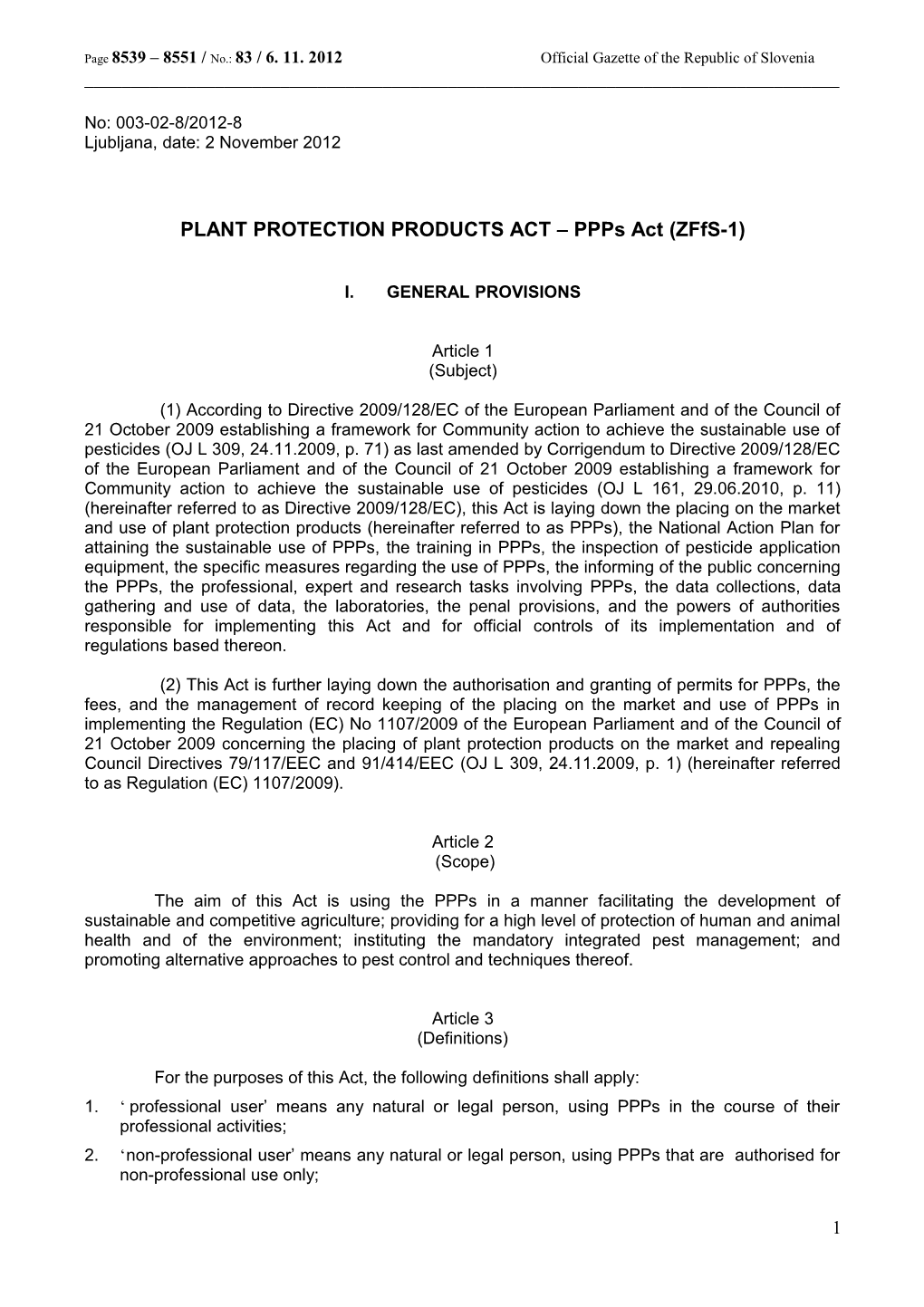 PLANT PROTECTION PRODUCTS ACT - Ppps Act (Zffs-1)