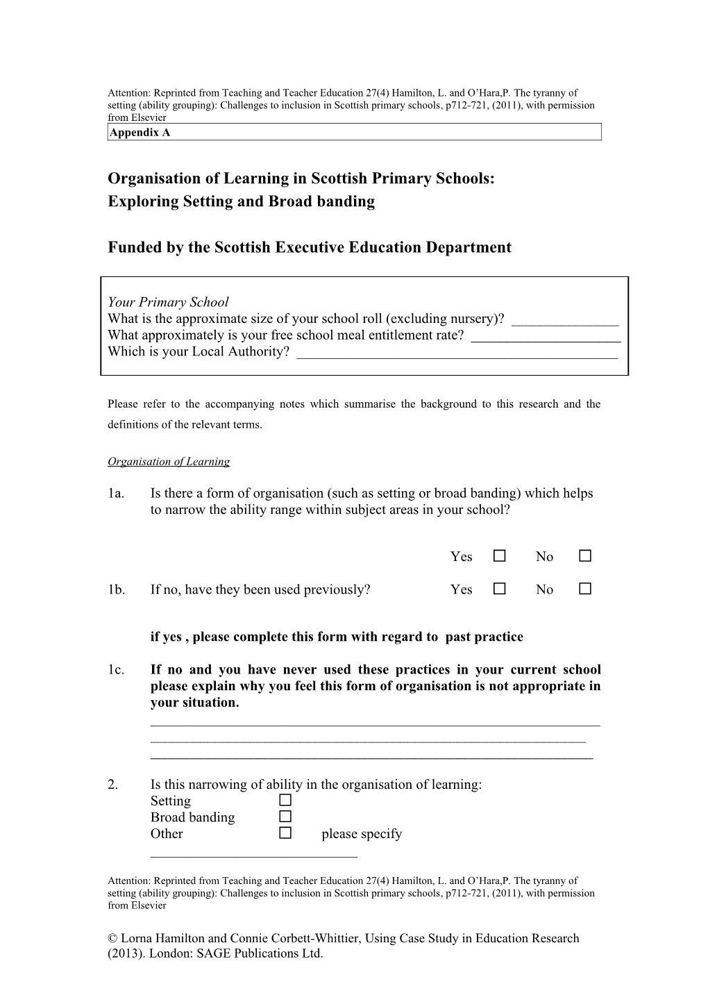 Organisation of Learning in Scottish Primary Schools