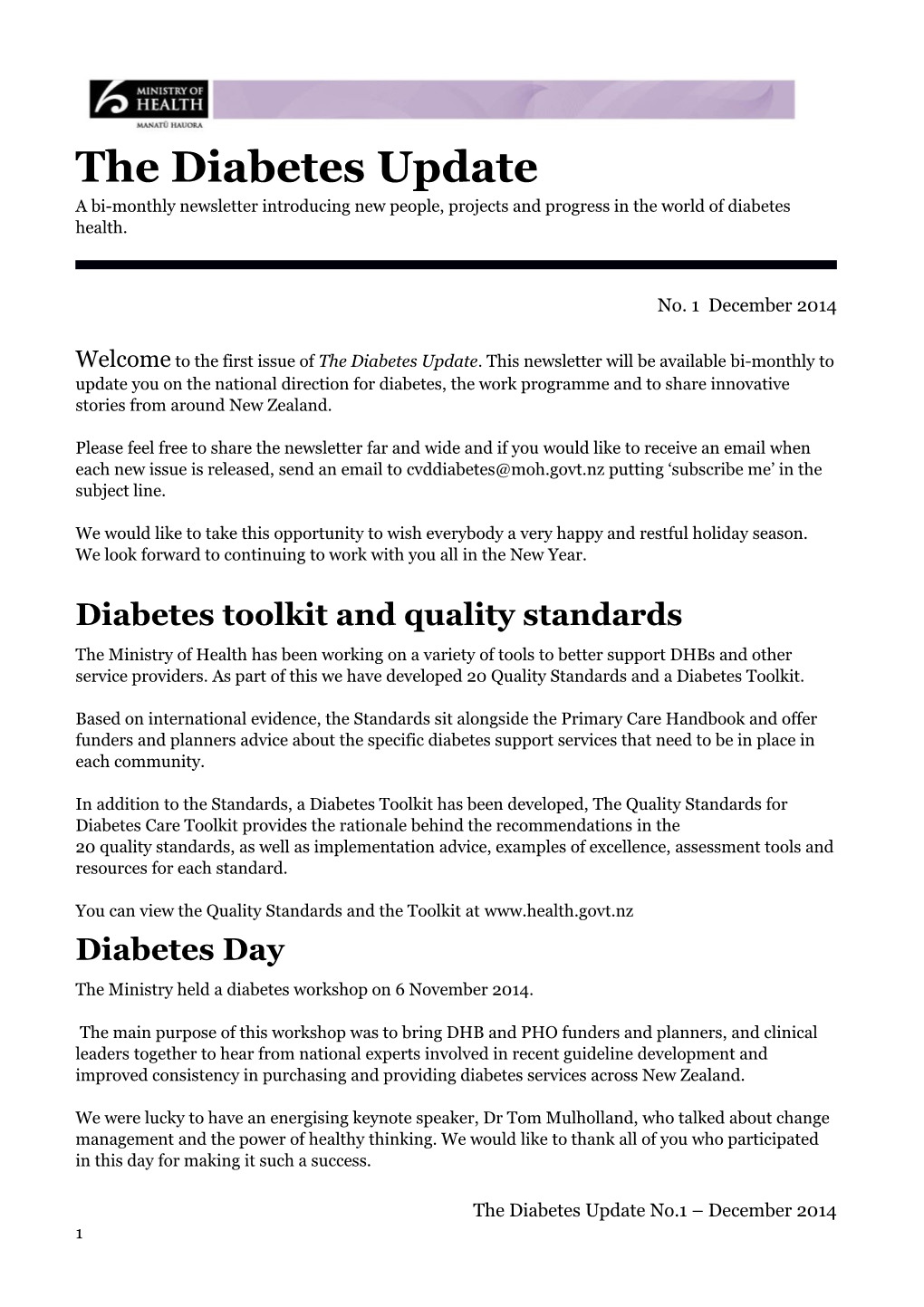 The Diabetes Update No.1 December 2014