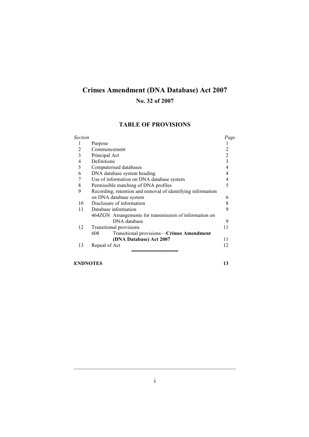 Crimes Amendment (DNA Database) Act 2007
