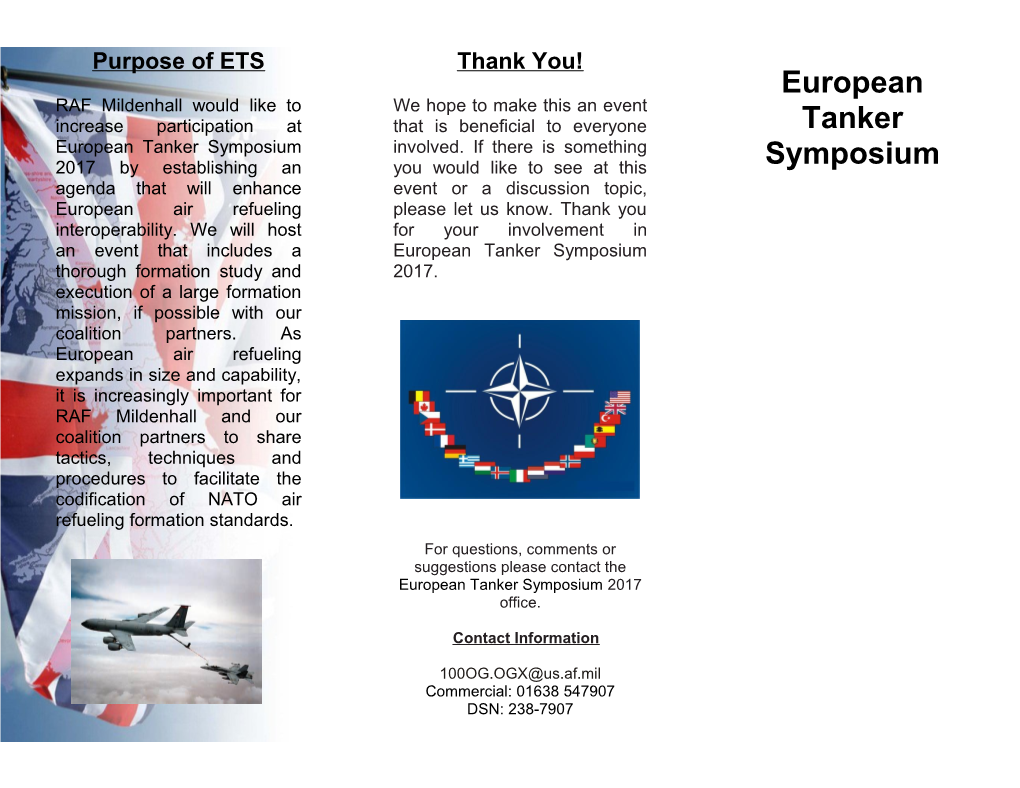 For Questions, Comments Or Suggestions Please Contact the European Tanker Symposium 2017